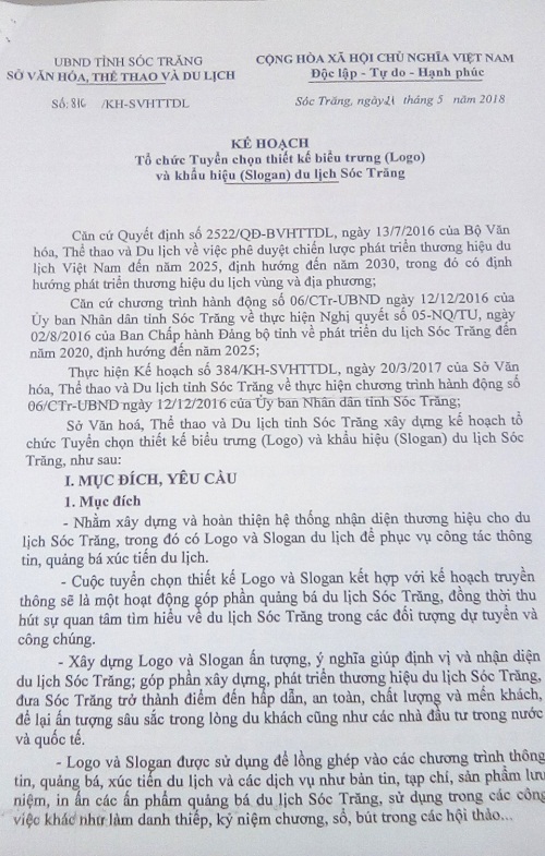 THÔNG BÁO CUỘC THI SÁNG TÁC BIỂU TRƯNG VÀ KHẨU HIỆU DU LỊCH SÓC TRĂNG